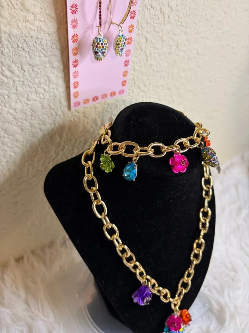 Betsey Johnson Sugar Skull Jewelry Set Necklace Bracelet Ring Earrings NWT